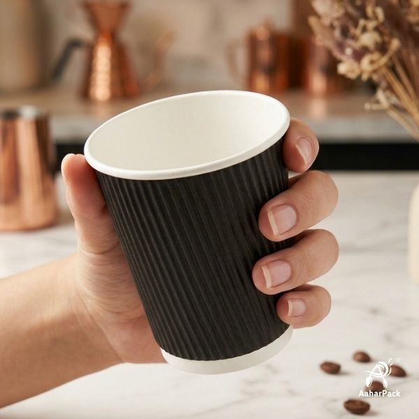 210 ML (7 oz) Black Ripple Wall Paper Cups Without Lid (Pack of 250) - Insulated Coffee & Beverage Cups