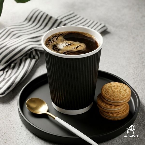210 ML (7 oz) Black Ripple Wall Paper Cups Without Lid (Pack of 250) - Insulated Coffee & Beverage Cups