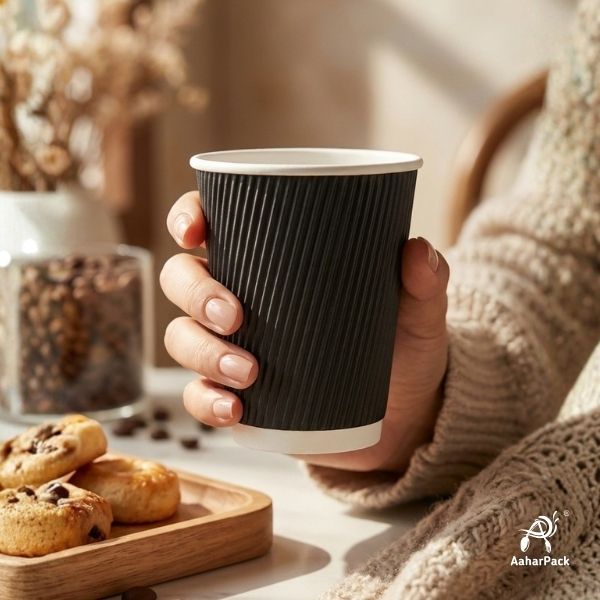 250 ML (8 oz) Black Ripple Wall Paper Cups Without Lid (Pack of 225) - Insulated Coffee & Beverage Cups