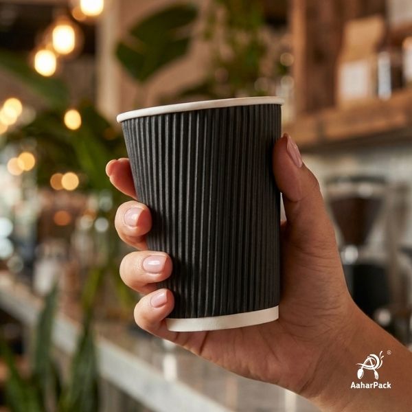 250 ML (8 oz) Black Ripple Wall Paper Cups Without Lid (Pack of 225) - Insulated Coffee & Beverage Cups