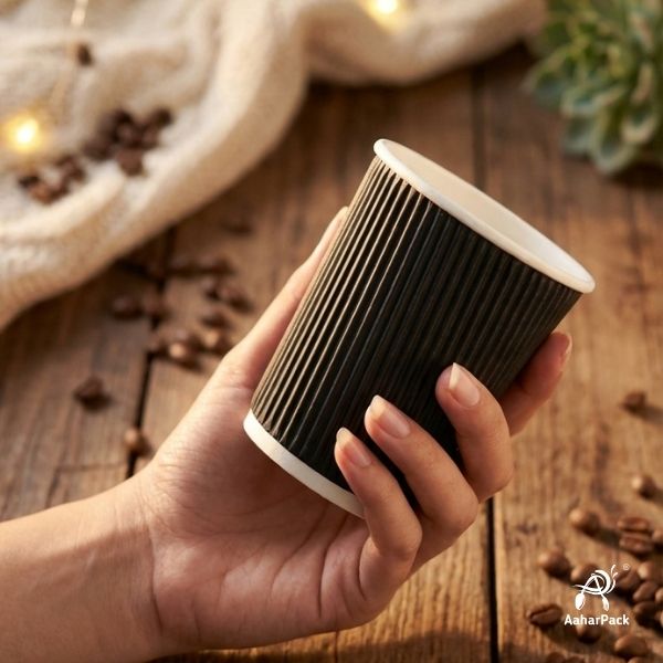 250 ML (8 oz) Black Ripple Wall Paper Cups Without Lid (Pack of 225) - Insulated Coffee & Beverage Cups
