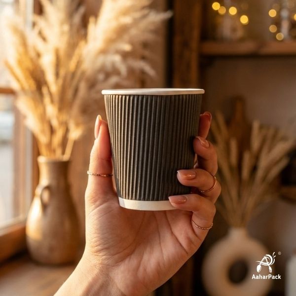 250 ML (8 oz) Black Ripple Wall Paper Cups Without Lid (Pack of 225) - Insulated Coffee & Beverage Cups