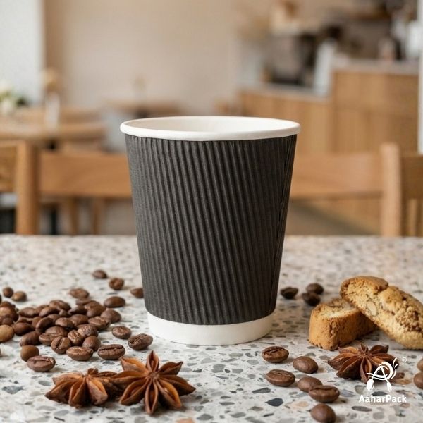 300 ML (10 oz) Black Ripple Wall Paper Cups Without Lid (Pack of 500) - Medium Bulk Insulated Coffee Cups