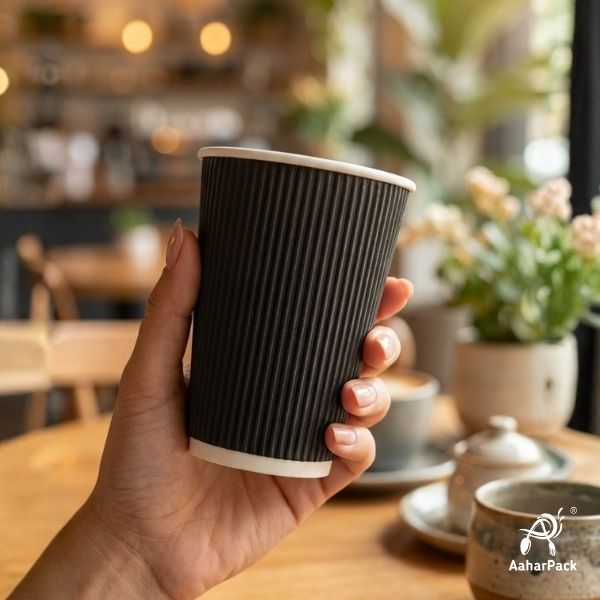 300 ML (10 oz) Black Ripple Wall Paper Cups Without Lid (Pack of 500) - Medium Bulk Insulated Coffee Cups