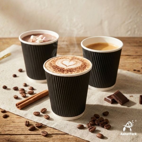300 ML (10 oz) Black Ripple Wall Paper Cups Without Lid (Pack of 500) - Medium Bulk Insulated Coffee Cups