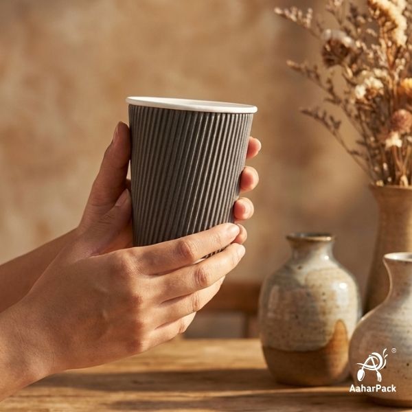 300 ML (10 oz) Black Ripple Wall Paper Cups Without Lid (Pack of 500) - Medium Bulk Insulated Coffee Cups