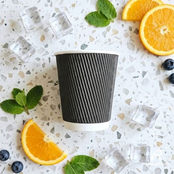 300 ML (10 oz) Black Ripple Wall Paper Cups Without Lid (Pack of 500) - Medium Bulk Insulated Coffee Cups