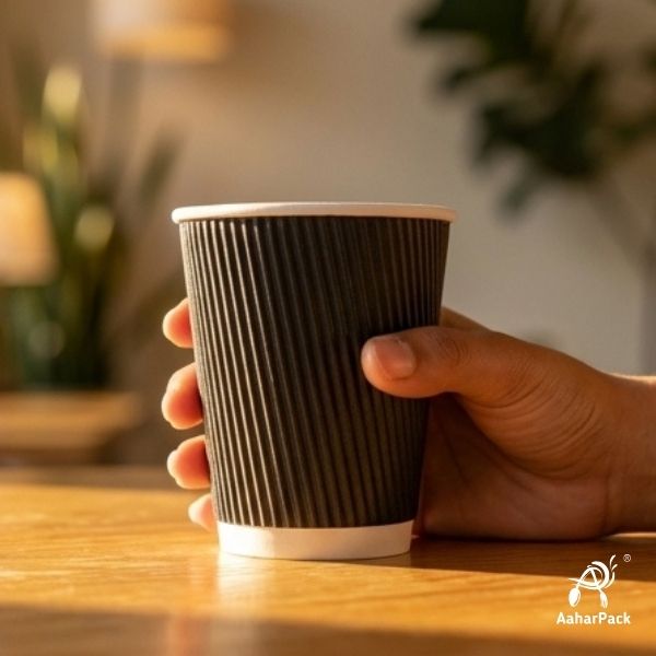 300 ML (10 oz) Black Ripple Wall Paper Cups Without Lid (Pack of 500) - Medium Bulk Insulated Coffee Cups