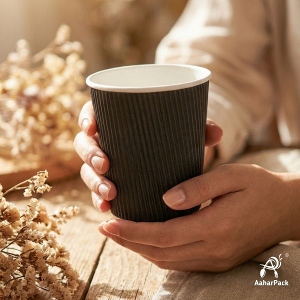 300 ML (10 oz) Black Ripple Wall Paper Cups Without Lid (Pack of 500) - Medium Bulk Insulated Coffee Cups