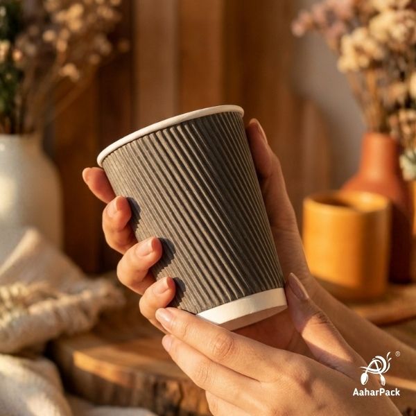 300 ML (10 oz) Black Ripple Wall Paper Cups Without Lid (Pack of 500) - Medium Bulk Insulated Coffee Cups