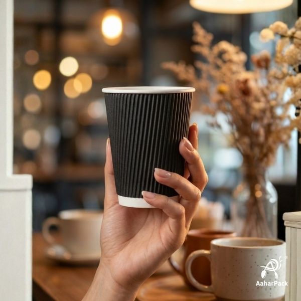 360 ML (12 oz) Black Ripple Wall Paper Cups Without Lid (Pack of 250) - Insulated Coffee & Beverage Cups