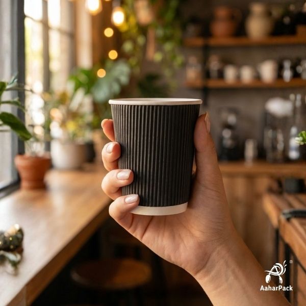360 ML (12 oz) Black Ripple Wall Paper Cups Without Lid (Pack of 250) - Insulated Coffee & Beverage Cups