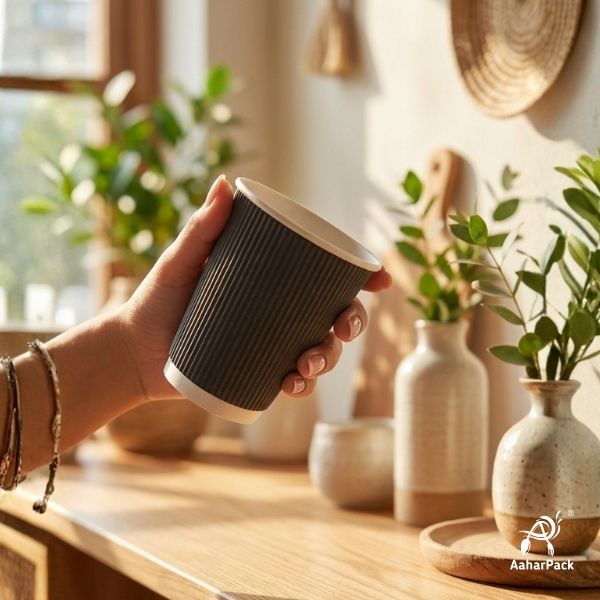 360 ML (12 oz) Black Ripple Wall Paper Cups Without Lid (Pack of 250) - Insulated Coffee & Beverage Cups