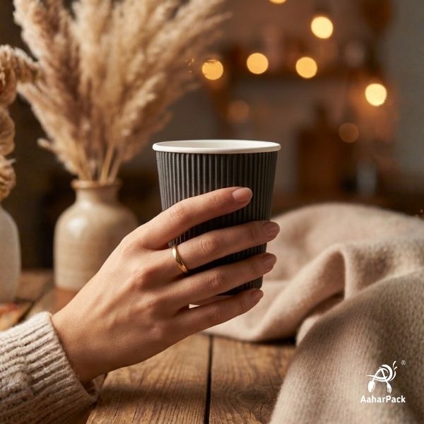 360 ML (12 oz) Black Ripple Wall Paper Cups Without Lid (Pack of 250) - Insulated Coffee & Beverage Cups