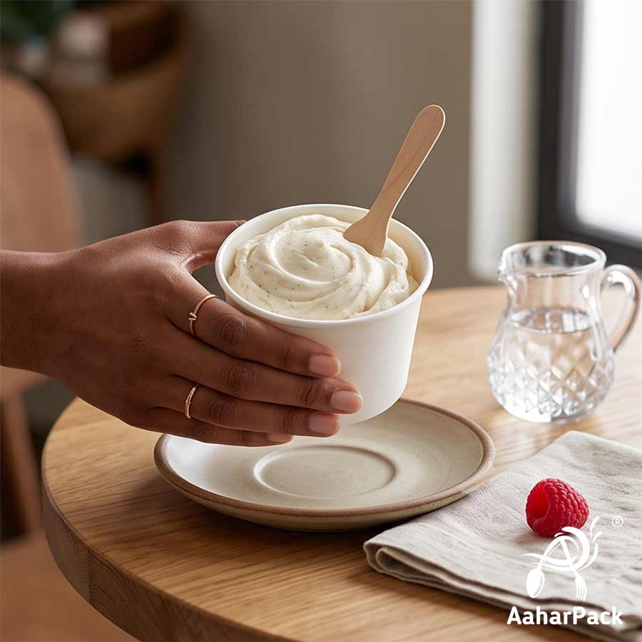 130 ML White Ice Cream Cups With Paper Lids (Pack of 250) - Eco-Friendly Takeaway Dessert Bowls