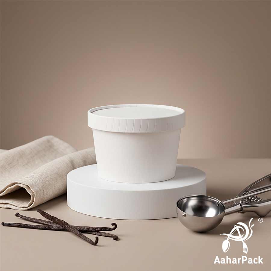 130 ML White Ice Cream Cups With Paper Lids (Pack of 250) - Eco-Friendly Takeaway Dessert Bowls