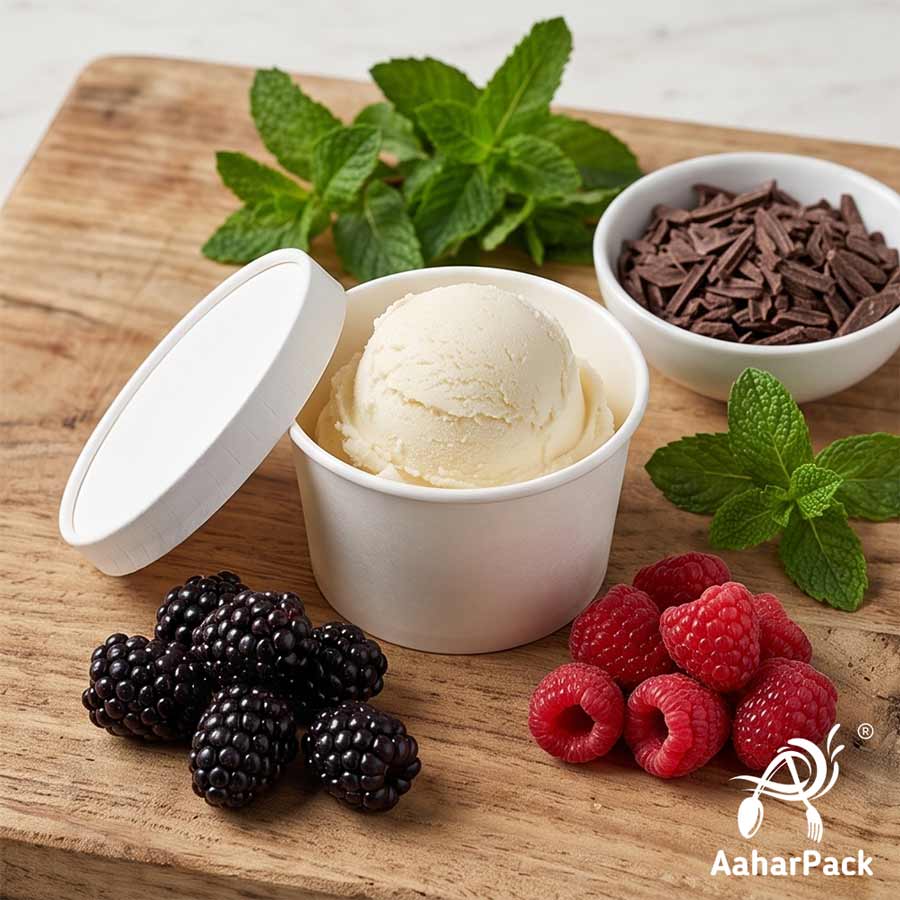 130 ML White Ice Cream Cups With Paper Lids (Pack of 250) - Eco-Friendly Takeaway Dessert Bowls