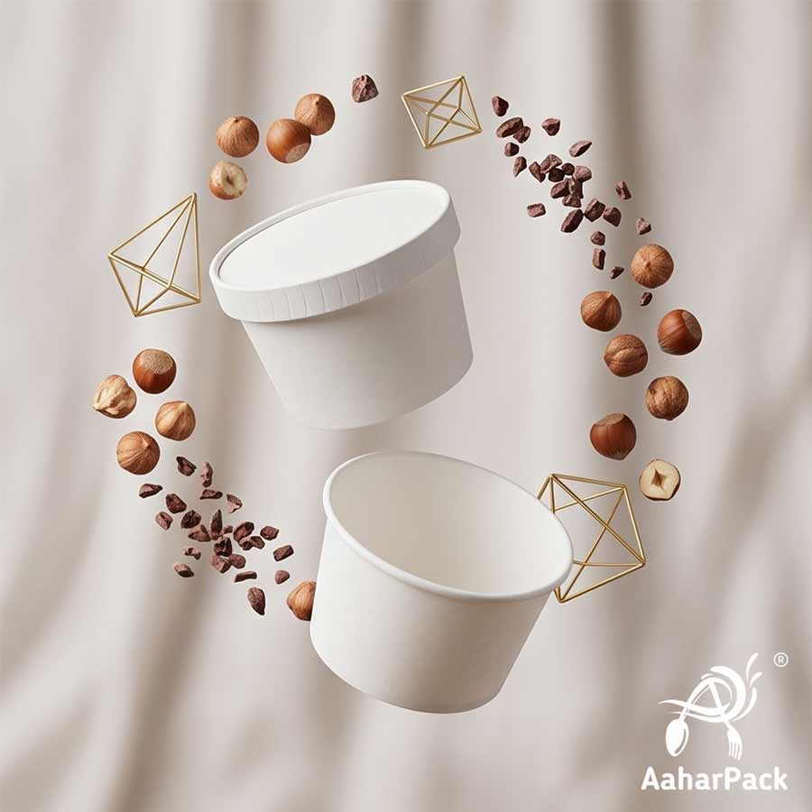 130 ML White Ice Cream Cups With Paper Lids (Pack of 250) - Eco-Friendly Takeaway Dessert Bowls