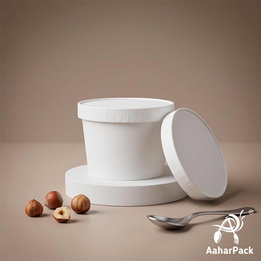 130 ML White Ice Cream Cups With Paper Lids (Pack of 250) - Eco-Friendly Takeaway Dessert Bowls