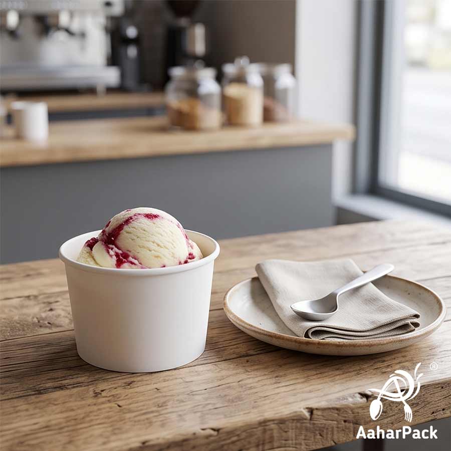 130 ML White Ice Cream Cups With Paper Lids (Pack of 250) - Eco-Friendly Takeaway Dessert Bowls
