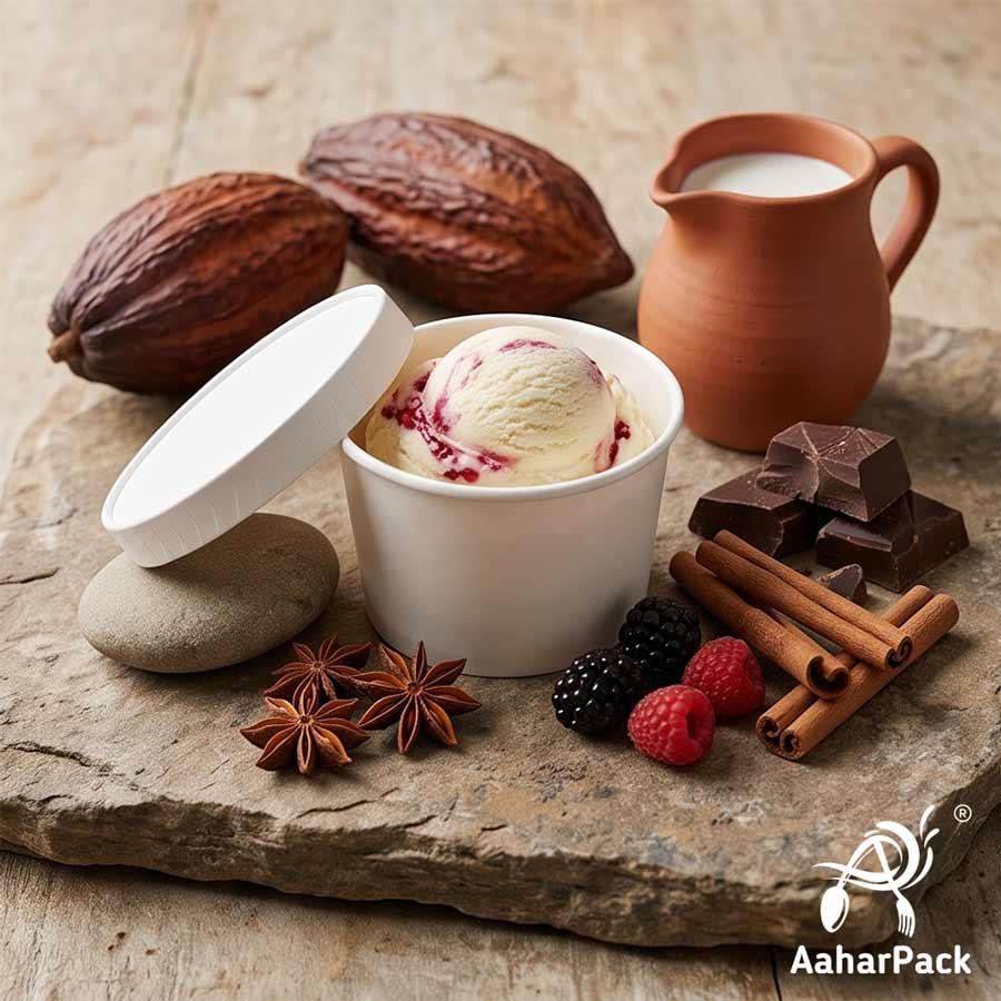 130 ML White Ice Cream Cups With Paper Lids (Pack of 250) - Eco-Friendly Takeaway Dessert Bowls