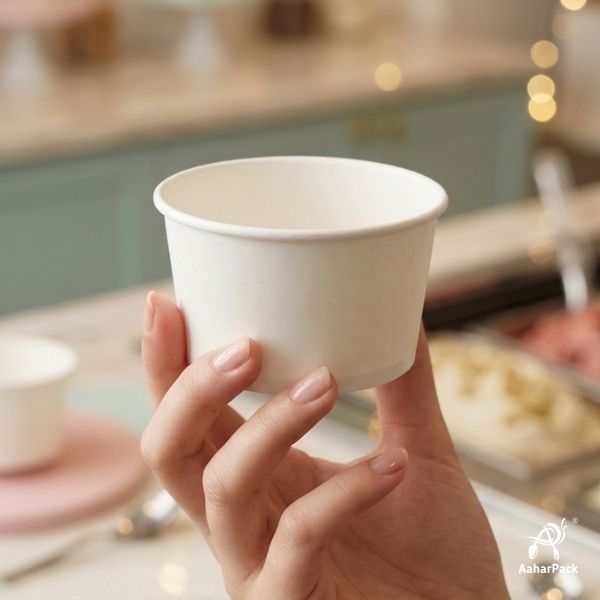 130 ML White Ice Cream Cups Without Lid (Pack of 450) - Bulk Disposable Paper Dessert Bowls