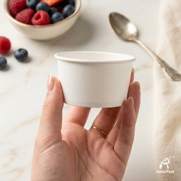 130 ML White Ice Cream Cups Without Lid (Pack of 450) - Bulk Disposable Paper Dessert Bowls