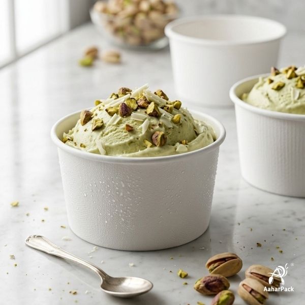 130 ML White Ice Cream Cups Without Lid (Pack of 450) - Bulk Disposable Paper Dessert Bowls