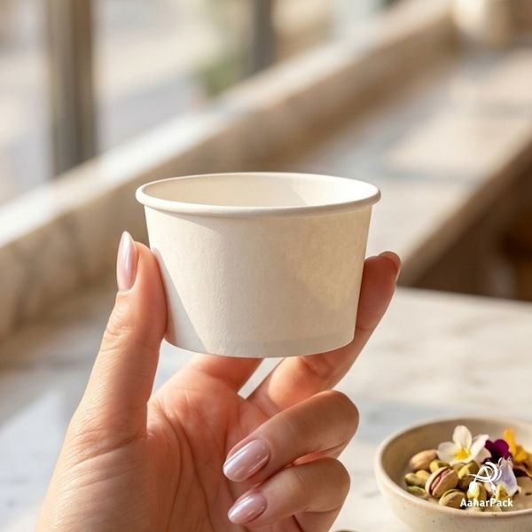 100 ML White Ice Cream Cups Without Lid (Pack of 500) - Bulk Disposable Paper Dessert Bowls