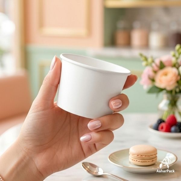 100 ML White Ice Cream Cups Without Lid (Pack of 500) - Bulk Disposable Paper Dessert Bowls