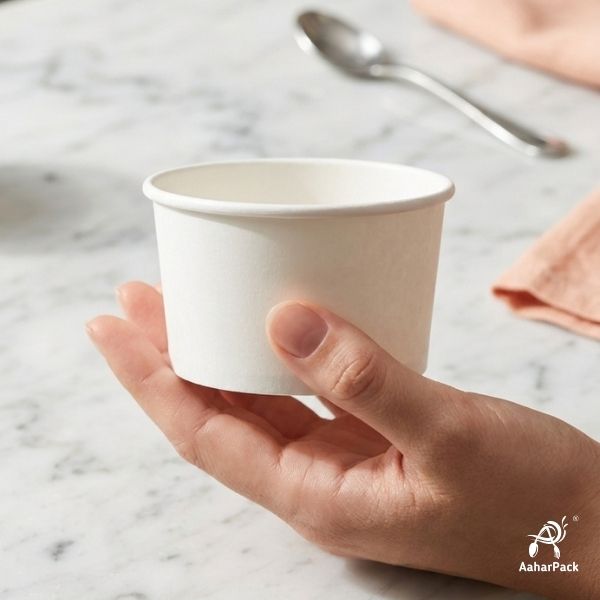 100 ML White Ice Cream Cups Without Lid (Pack of 500) - Bulk Disposable Paper Dessert Bowls