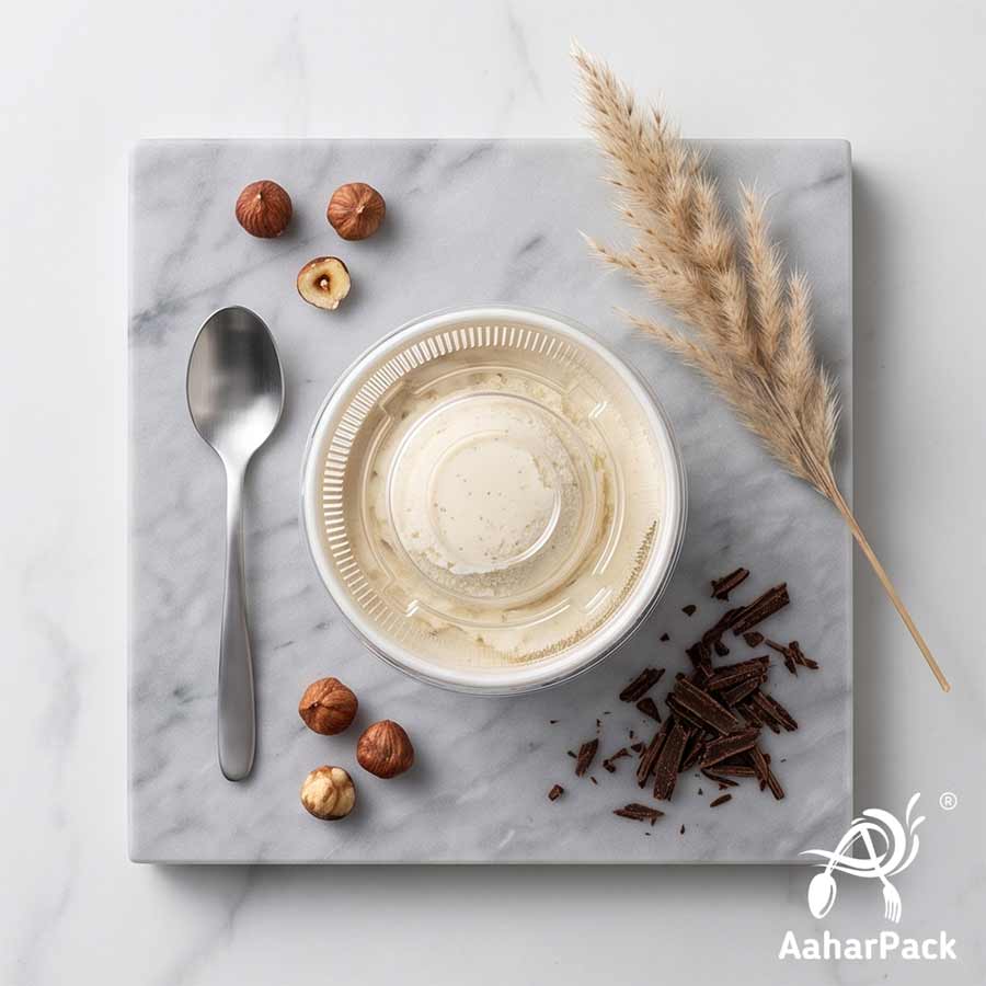 130 ML White Ice Cream Cups With Flat PET Lids (Pack of 300) - Takeaway Paper Dessert Bowls