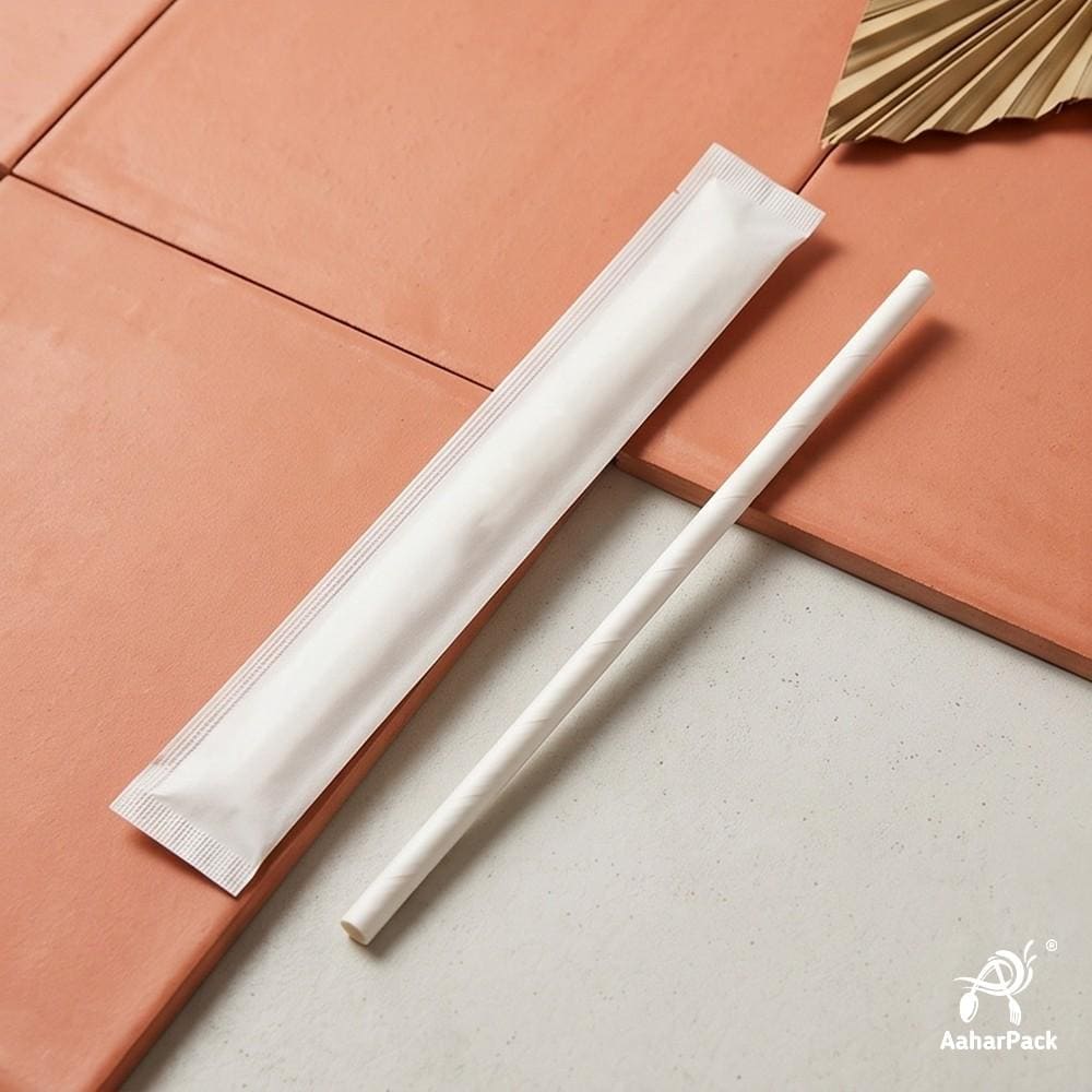 8mm White Individually Wrapped Paper Straws (Pack of 1000) - Wide-Bore Sog-Resistant Biodegradable Straws for Smoothies, Shakes & Frappes