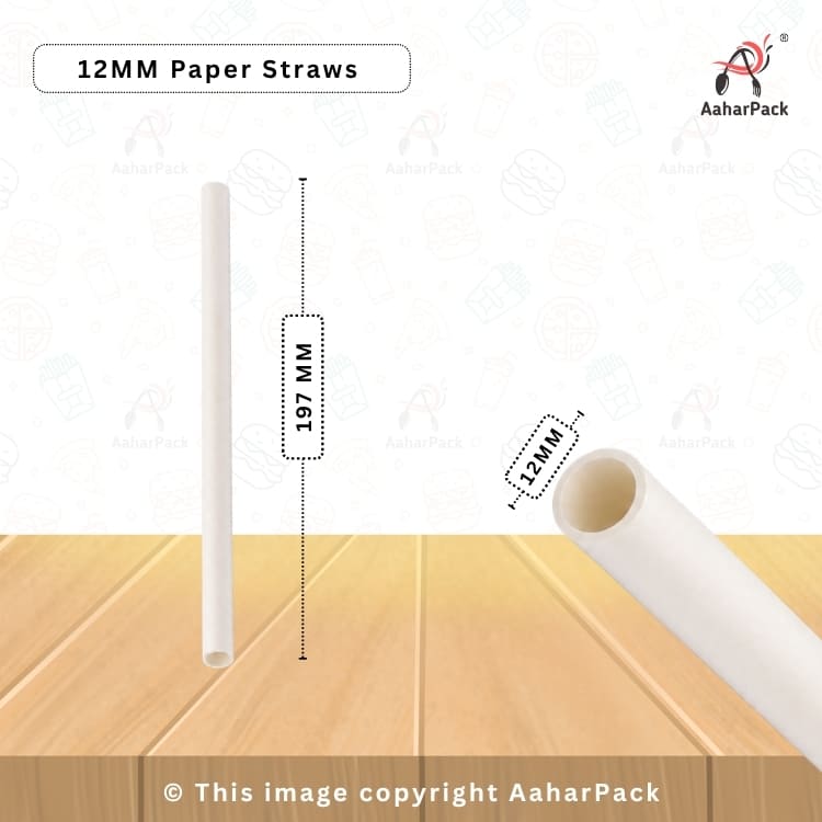 12mm White Paper Straws (Pack of 600) - Jumbo-Bore Unwrapped Bulk Biodegradable Drinking Straws for Boba, Chunky Shakes & Falooda