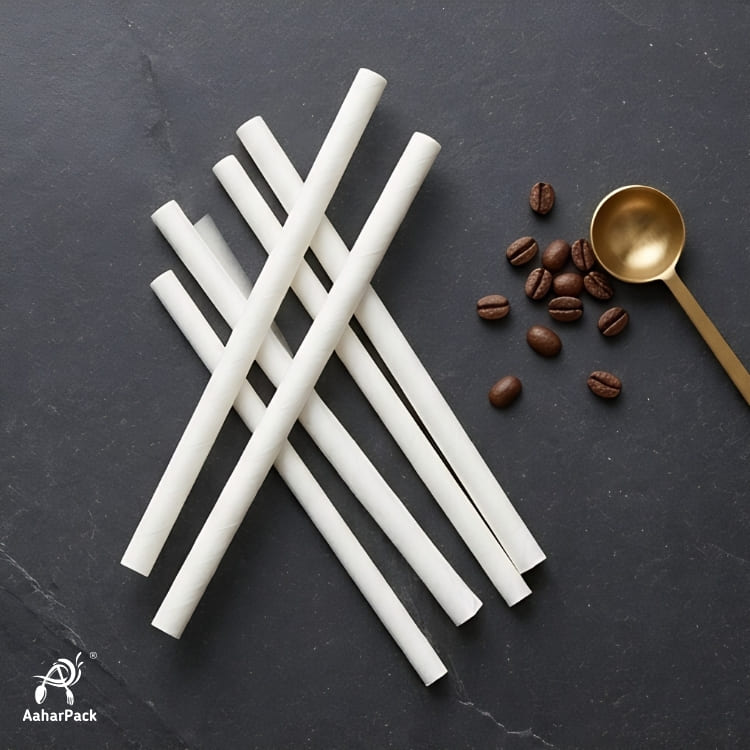 12mm White Paper Straws (Pack of 600) - Jumbo-Bore Unwrapped Bulk Biodegradable Drinking Straws for Boba, Chunky Shakes & Falooda