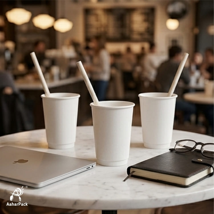 12mm White Paper Straws (Pack of 600) - Jumbo-Bore Unwrapped Bulk Biodegradable Drinking Straws for Boba, Chunky Shakes & Falooda
