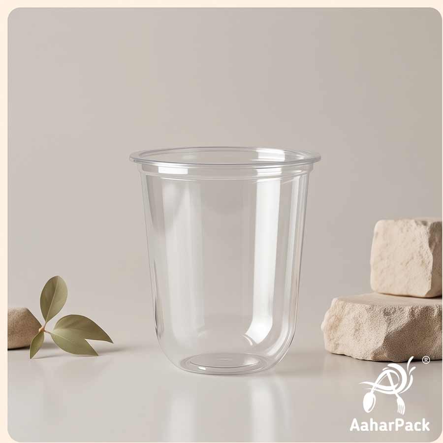 350 ML U-Shape Transparent PET Plastic Cold Cups Without Lid (Pack of 300) - Round Bottom Disposable Drinkware for Boba, Iced Coffee & Shakes