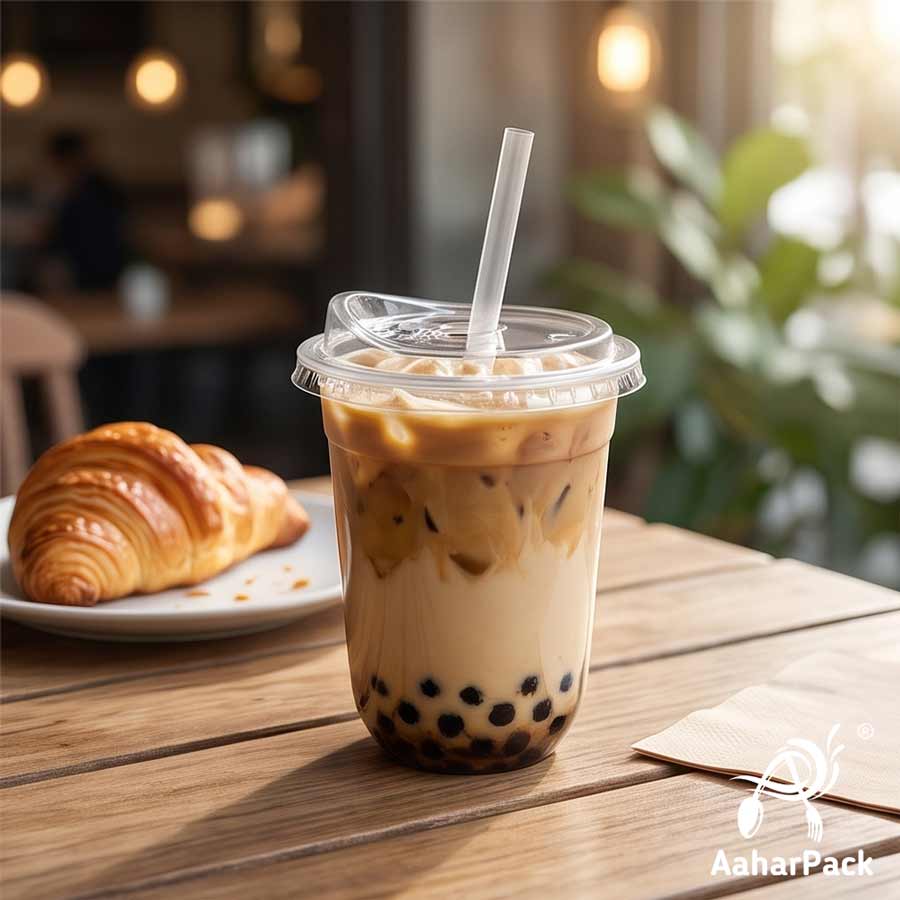 350 ML U-Shape Transparent PET Plastic Cold Cups with Transparent Sipper Lids (Pack of 200) - Round Bottom Disposable Drinkware for Iced Coffee & Cold Brew