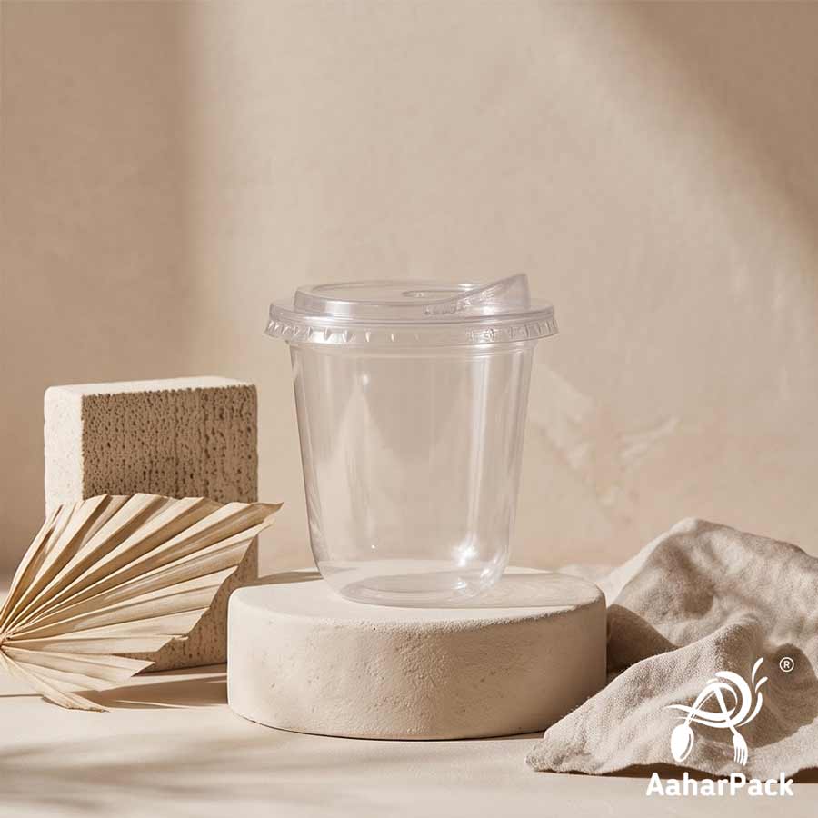 350 ML U-Shape Transparent PET Plastic Cold Cups with Transparent Sipper Lids (Pack of 200) - Round Bottom Disposable Drinkware for Iced Coffee & Cold Brew