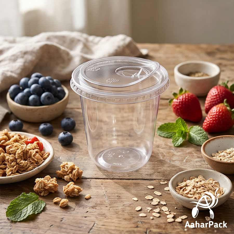350 ML U-Shape Transparent PET Plastic Cold Cups with Transparent Sipper Lids (Pack of 200) - Round Bottom Disposable Drinkware for Iced Coffee & Cold Brew