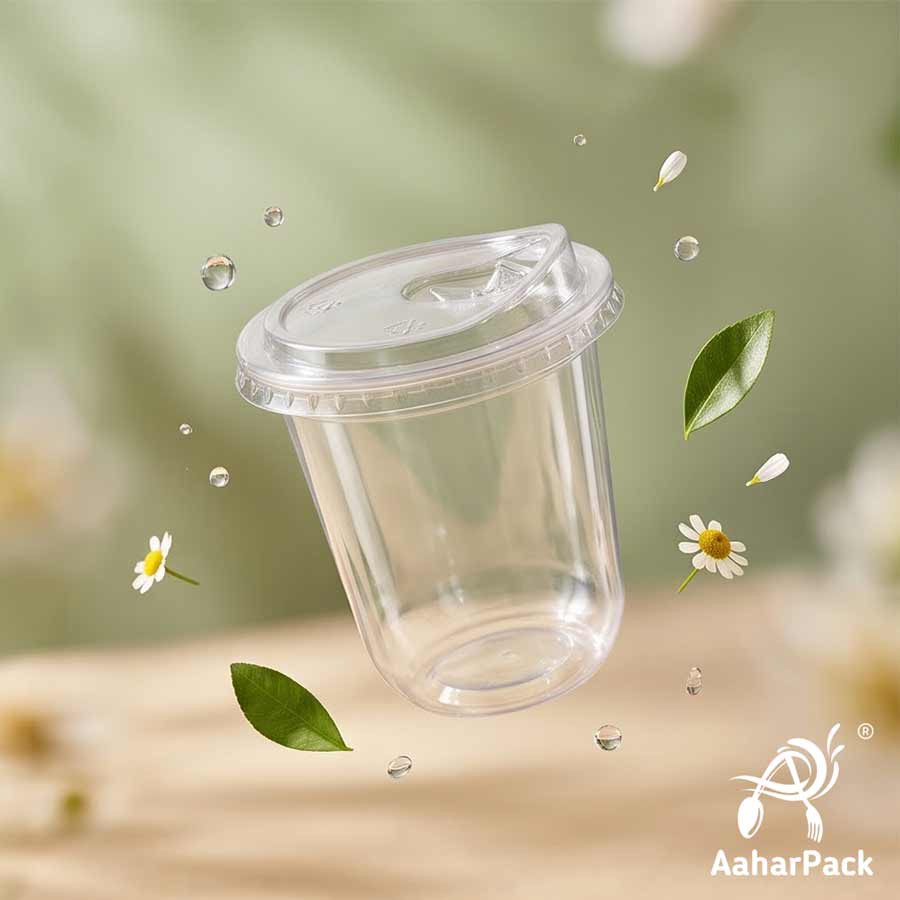 350 ML U-Shape Transparent PET Plastic Cold Cups with Transparent Sipper Lids (Pack of 200) - Round Bottom Disposable Drinkware for Iced Coffee & Cold Brew