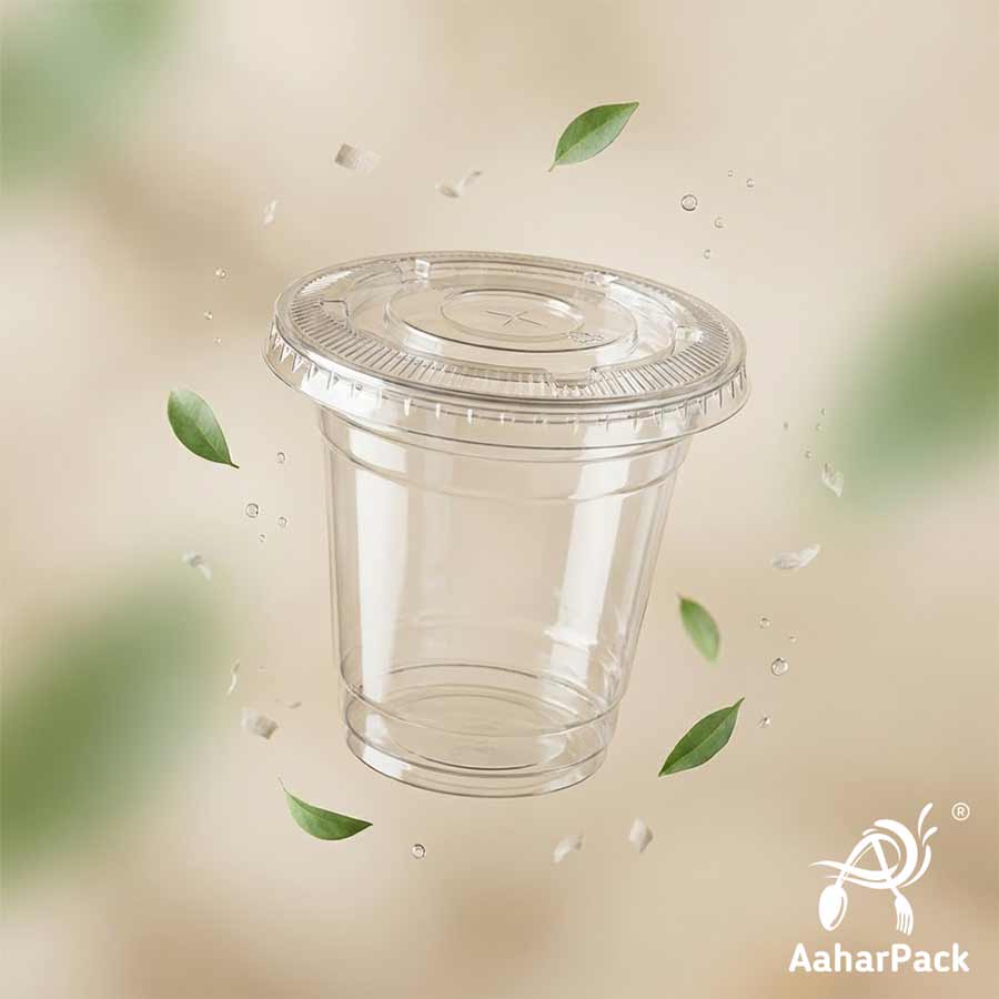 200 ML Transparent PET Plastic Cold Cups with Plastic Flat Lids (Pack of 300) - Crack-Resistant Small Dessert & Beverage Takeaway Containers