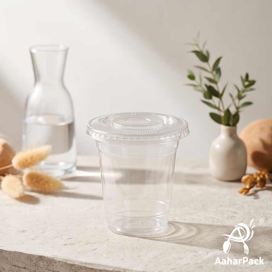 200 ML Transparent PET Plastic Cold Cups with Plastic Flat Lids (Pack of 300) - Crack-Resistant Small Dessert & Beverage Takeaway Containers