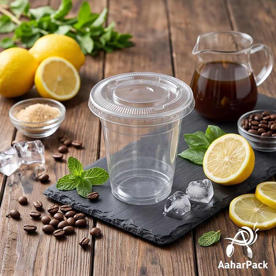 200 ML Transparent PET Plastic Cold Cups with Plastic Flat Lids (Pack of 300) - Crack-Resistant Small Dessert & Beverage Takeaway Containers