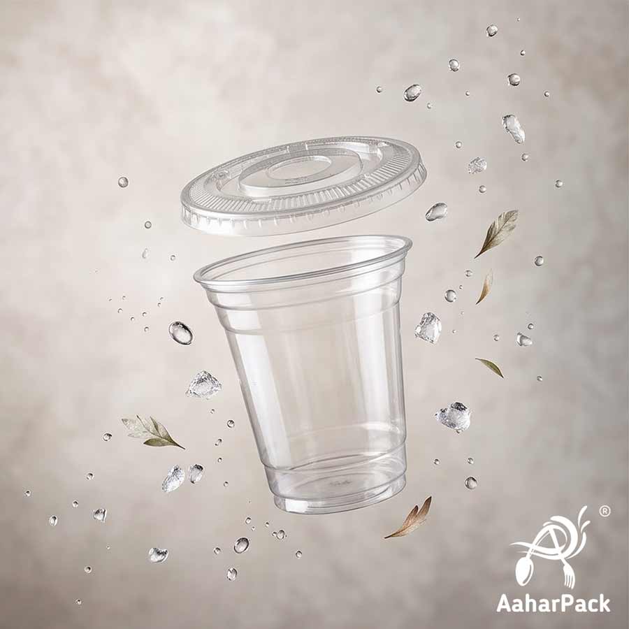 200 ML Transparent PET Plastic Cold Cups with Plastic Flat Lids (Pack of 300) - Crack-Resistant Small Dessert & Beverage Takeaway Containers