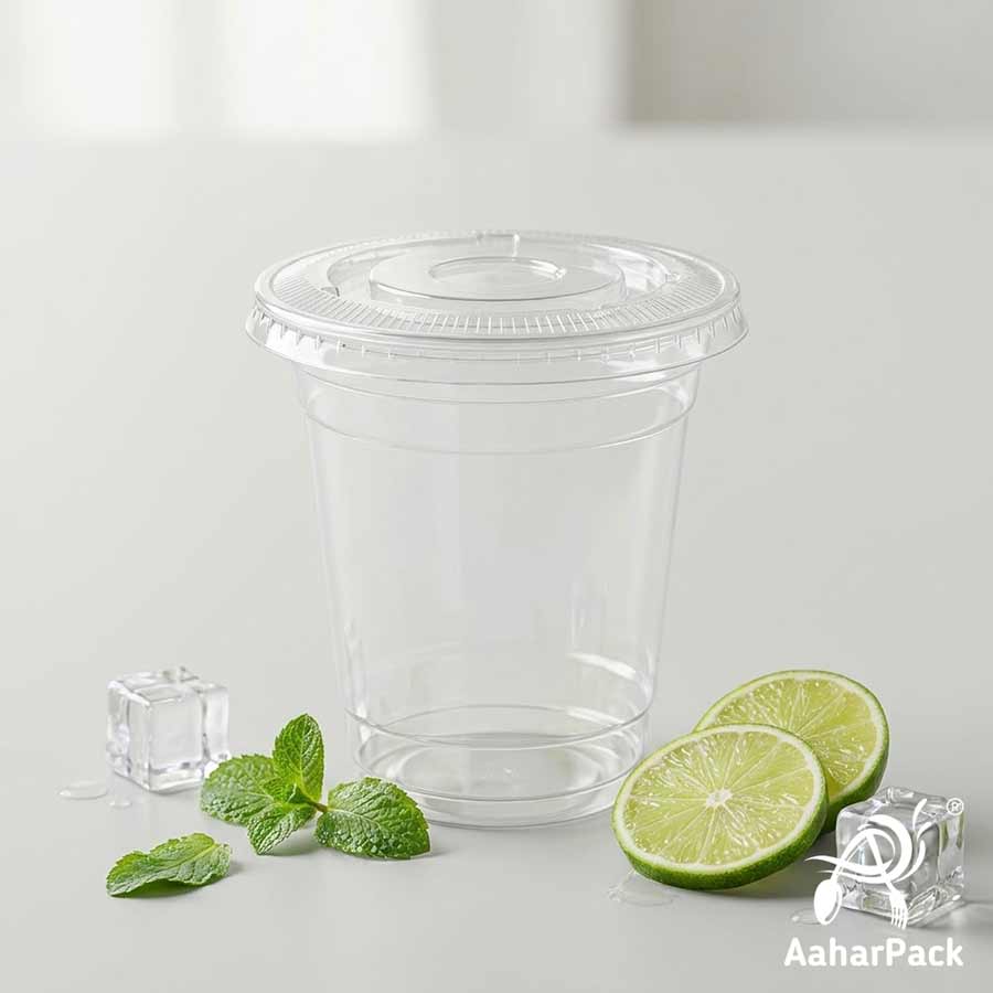 250 ML Transparent PET Plastic Cold Cups with Flat Lids (Pack of 300) - Crack-Resistant Disposable Beverage & Dessert Takeaway Cups