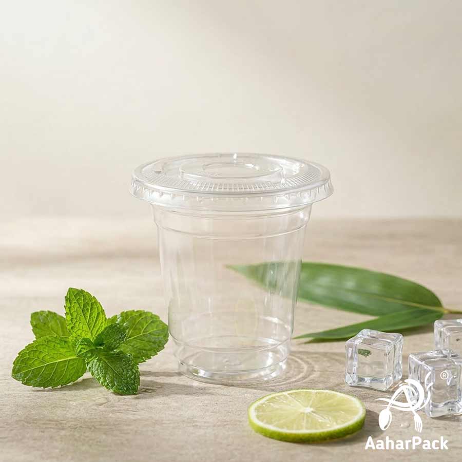 250 ML Transparent PET Plastic Cold Cups with Flat Lids (Pack of 300) - Crack-Resistant Disposable Beverage & Dessert Takeaway Cups