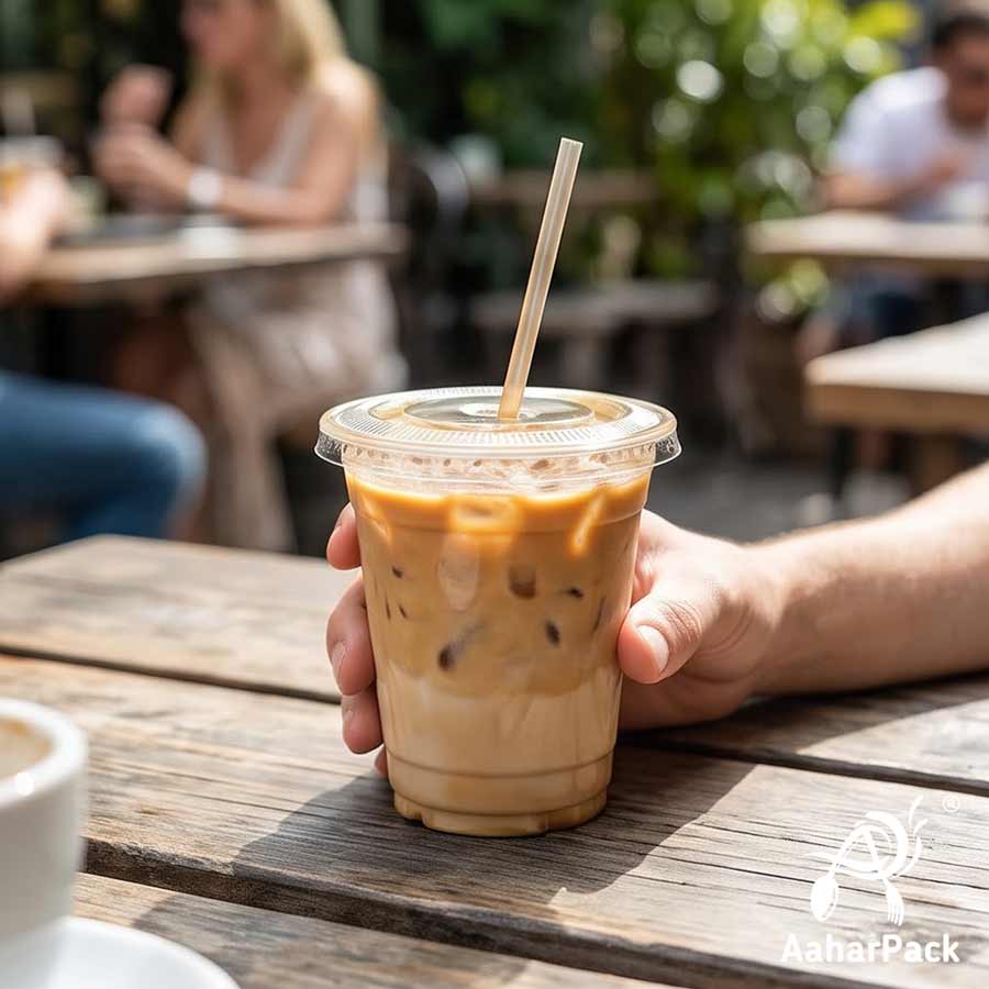 250 ML Transparent PET Plastic Cold Cups with Flat Lids (Pack of 300) - Crack-Resistant Disposable Beverage & Dessert Takeaway Cups