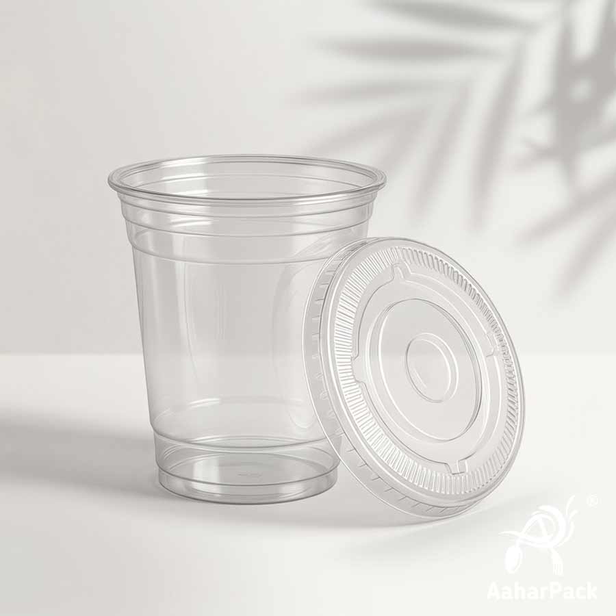 250 ML Transparent PET Plastic Cold Cups with Flat Lids (Pack of 300) - Crack-Resistant Disposable Beverage & Dessert Takeaway Cups