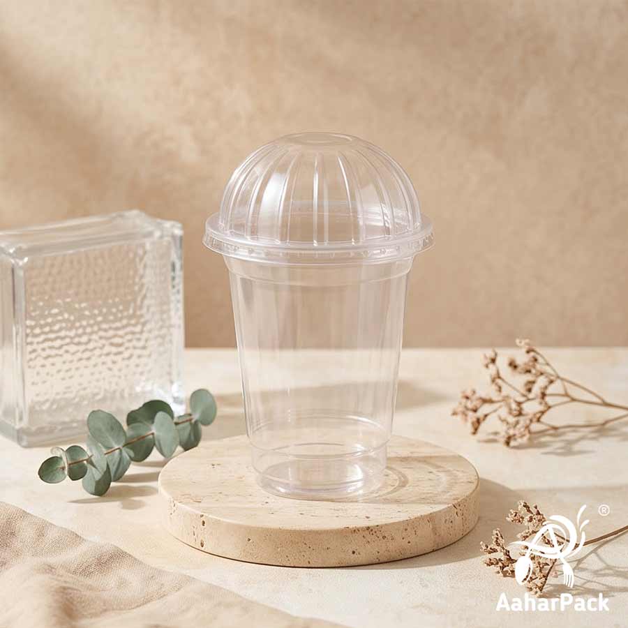 250 ML Transparent PET Plastic Cold Cups with Dome Lids (Pack of 250) - Crack-Resistant Dessert, Sundae & Iced Beverage Takeaway Cups